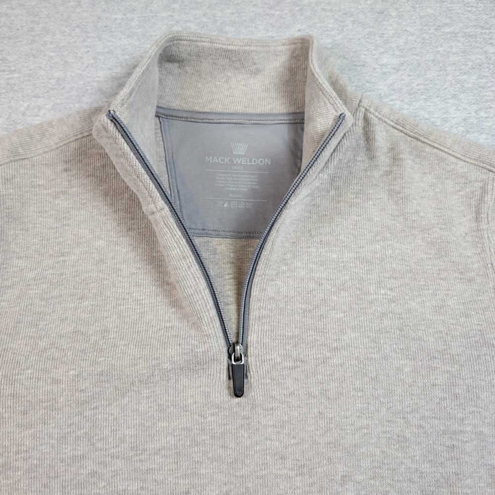 Mack Weldon Prime Cotton Quarter Zip Sweater Men's Small Gray Pullover Pockets